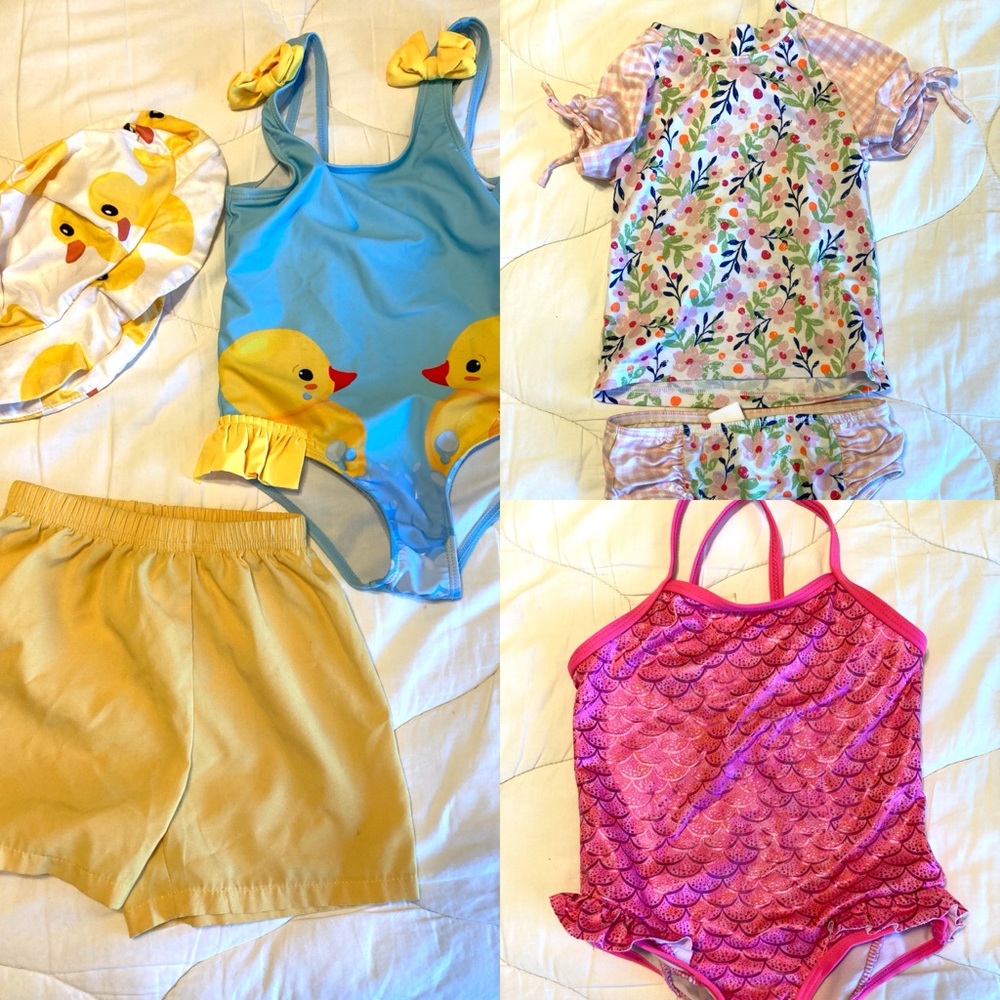 Lot of 3 Toddler Girl Swimsuits Size 3T Mermaid Ducks Swim 3T EUC BATHING SUITS
